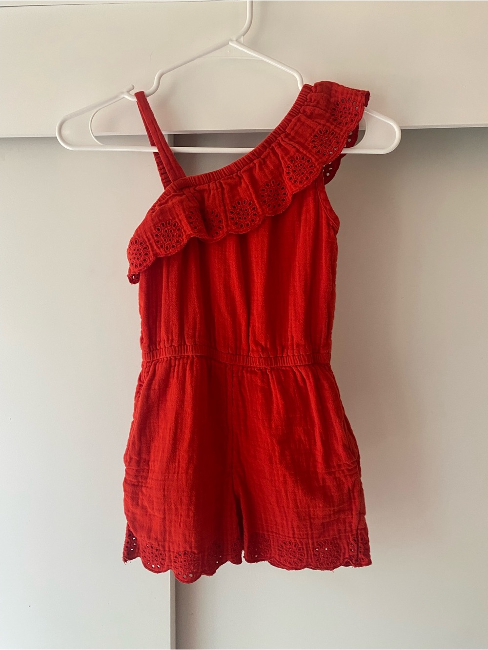 Cat & Jack Red One-Shoulder Eyelet Romper